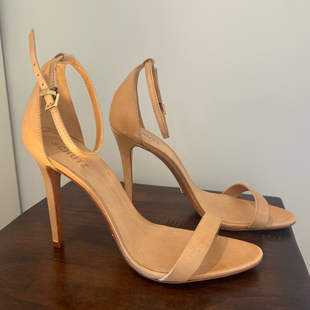 Schutz Cadey-Lee Tan Leather Ankle-Strap Sandals - Picture 8 of 13